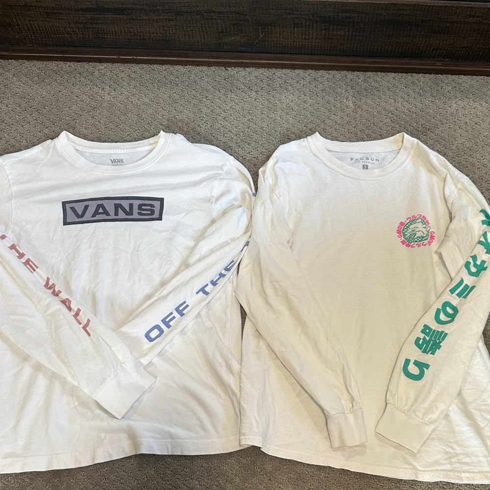 Vans White and Teal Long Sleeve Kids Tees